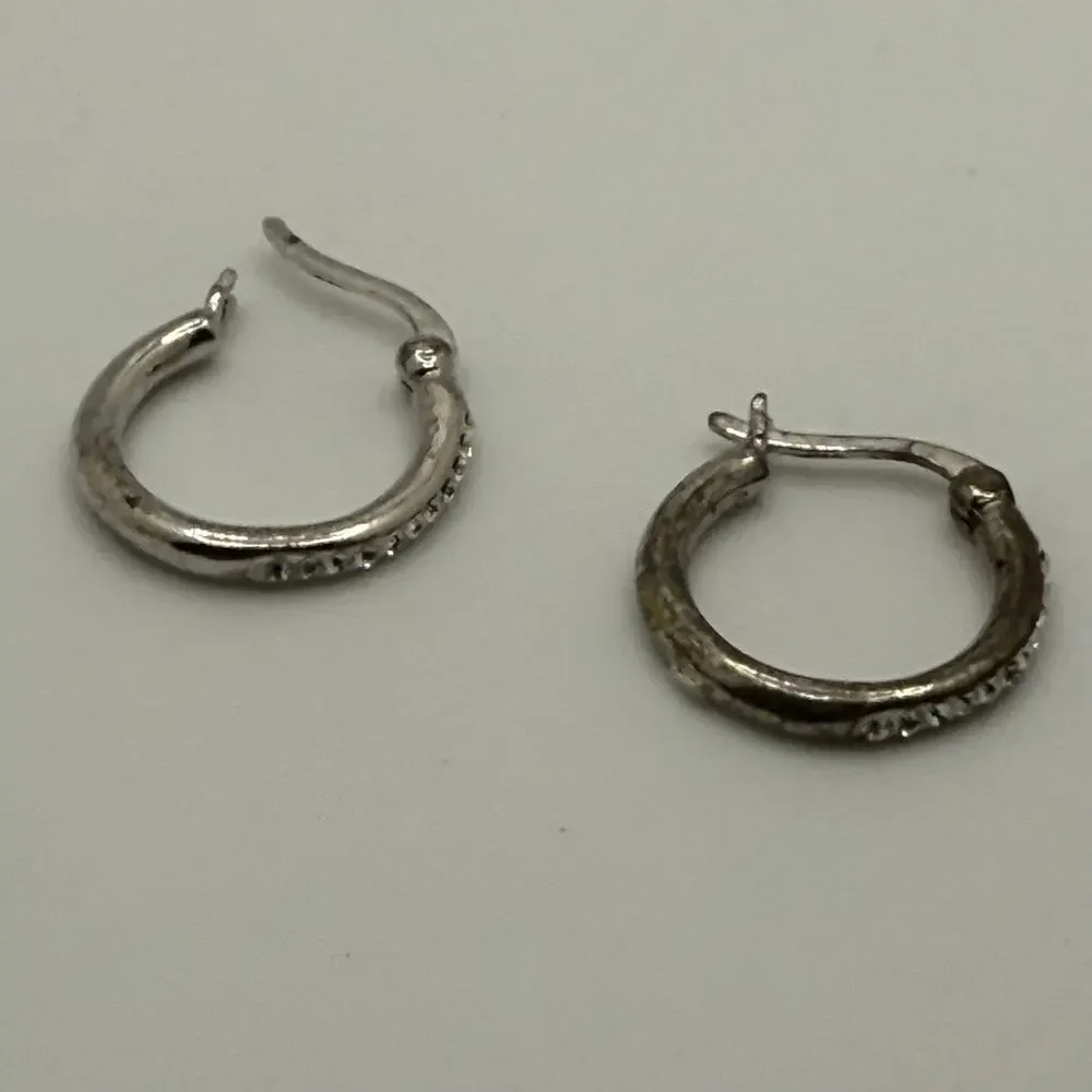 Chrystina Silver Hoop Earrings Genuine Crystal Fine‎ Silver Plated Classic